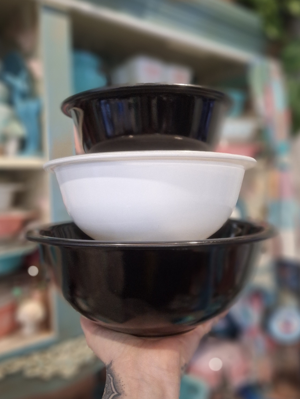 Pyrex Black And White Mixing Bowl Set Of 3, Vintage Nesting Bowls